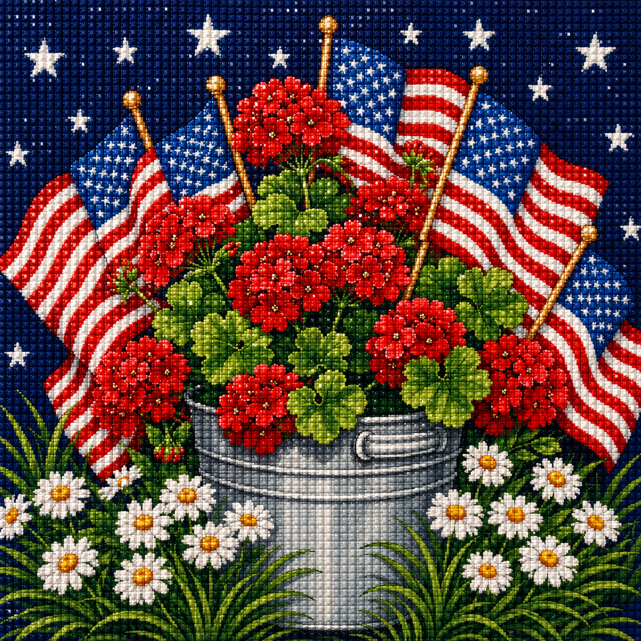 Patriotic Porch Blooms- Diamond Art Kit (40x40cm, Round Drill)
