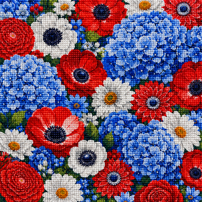 Stars & Summer Florals- Diamond Art Kit (40x40cm, Round Drill)