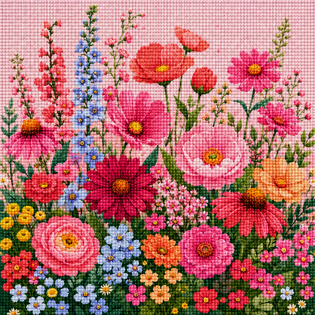 Fields of Pink Wildflowers- Diamond Art Kit (40x40cm, Round Drill)