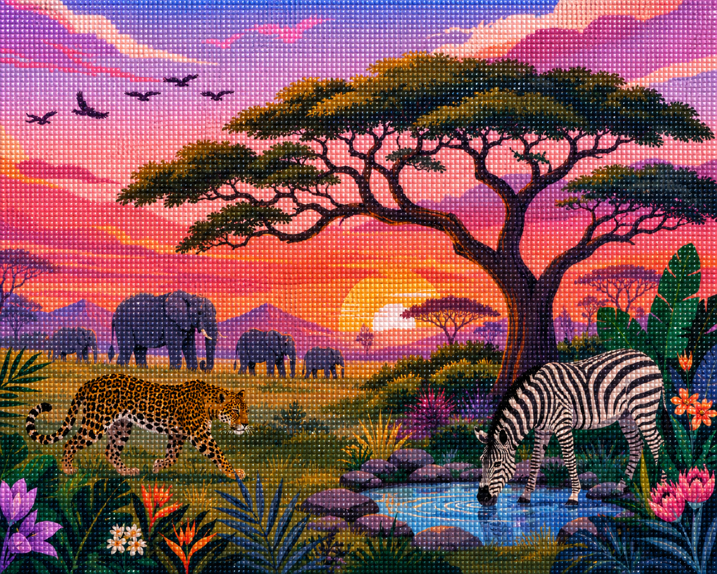 Safari at Sundown– Diamond Art Kit (75x60cm, Square Drill)