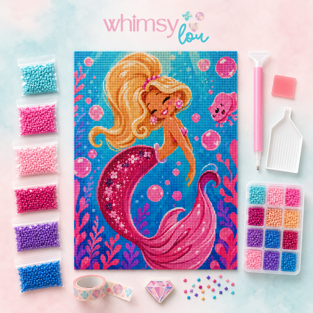Bubblegum Reef Mermaid- Diamond Art Kit (50x70cm, Square Drill)