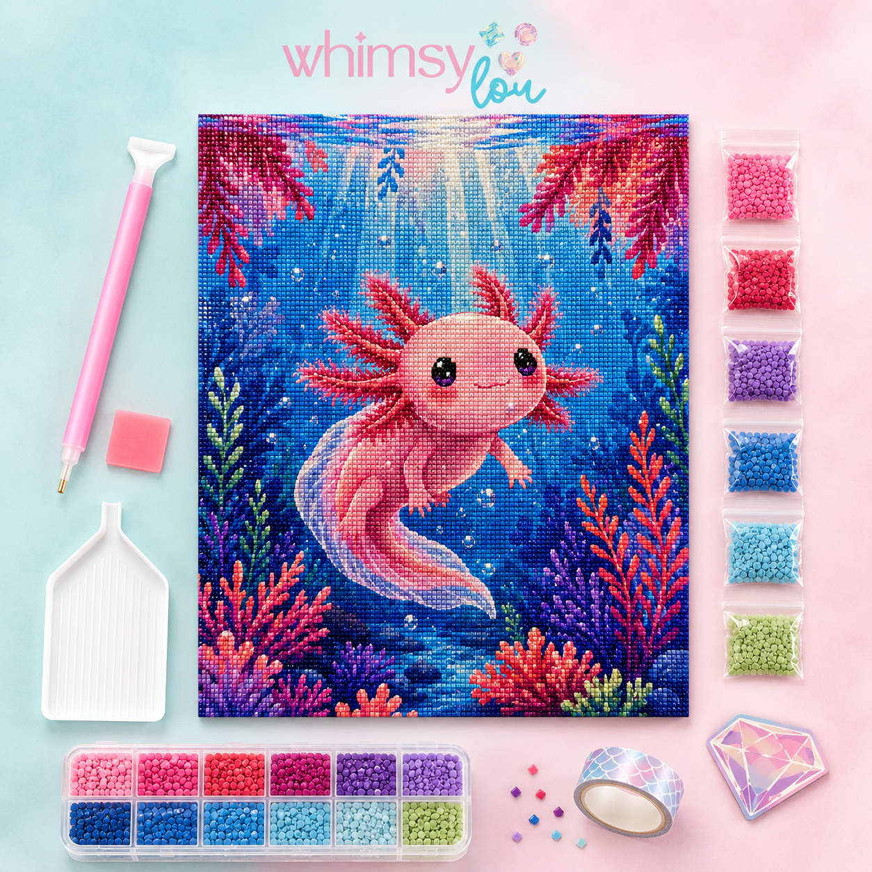 Rosy Reef Axolotl- Diamond Art Kit (40x50cm, Square Drill)
