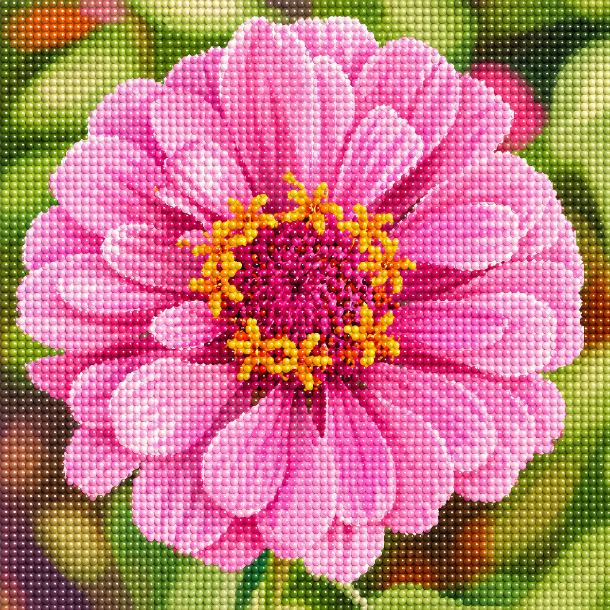Sweet Zinnia- Diamond Art Kit (40x40cm, Round Drill)