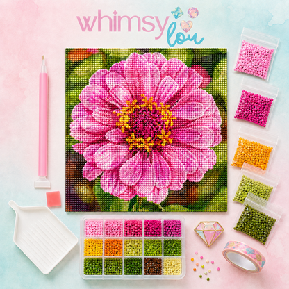 Sweet Zinnia- Diamond Art Kit (40x40cm, Round Drill)