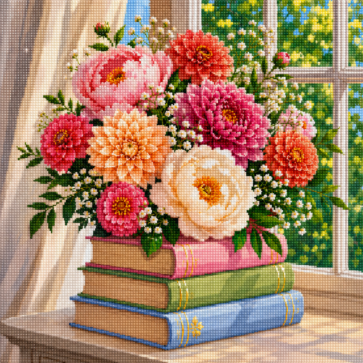 Windowsill Blooms- Diamond Art Kit (50x50cm, Square Drill)