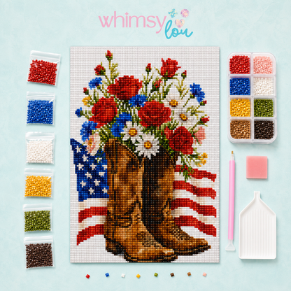 Brave Blooms & Boots- Diamond Art Kit (40x60cm, Square Drill)