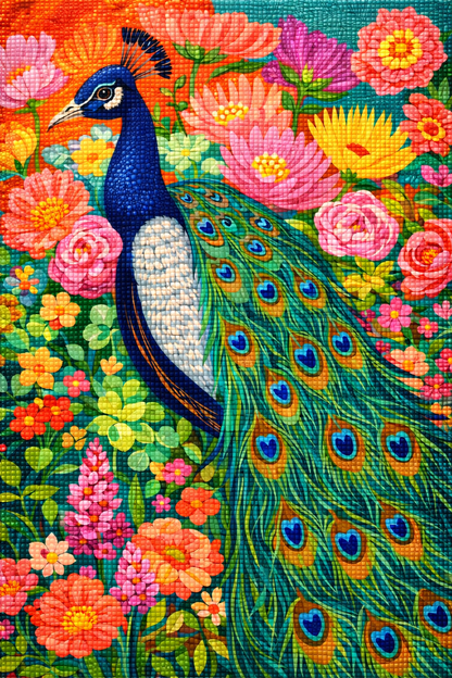 Peacock in Bloom- Diamond Art Kit (40x60cm, Square Drill)