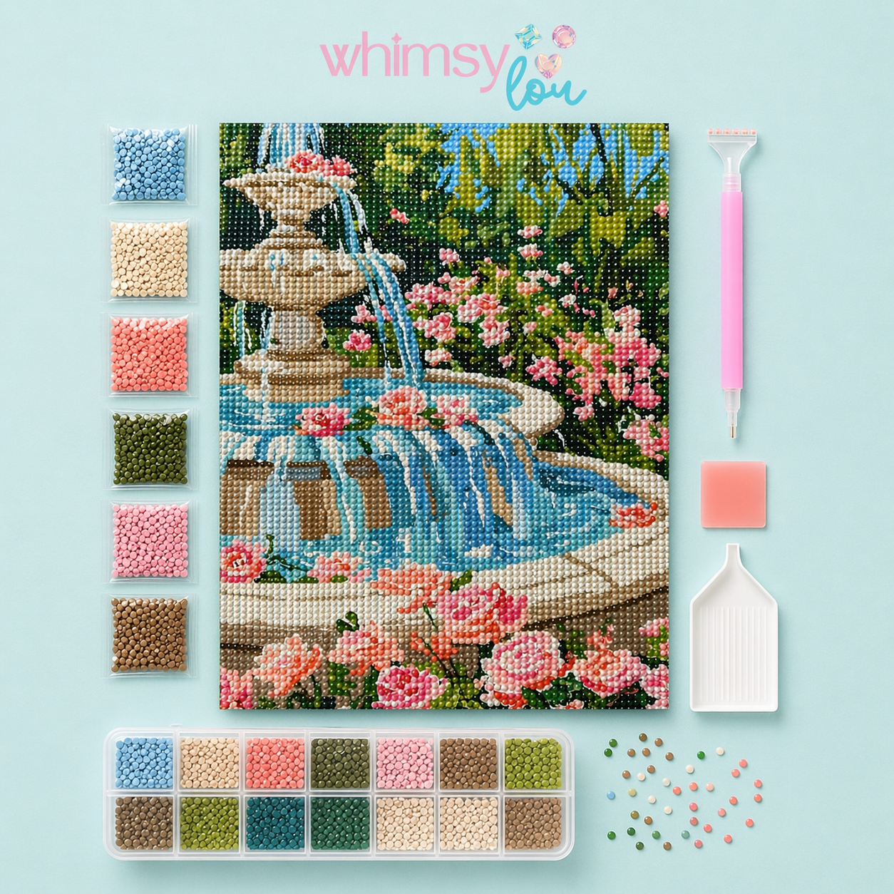 Secret Garden Fountain- Diamond Art Kit (40x60cm, Round Drill)