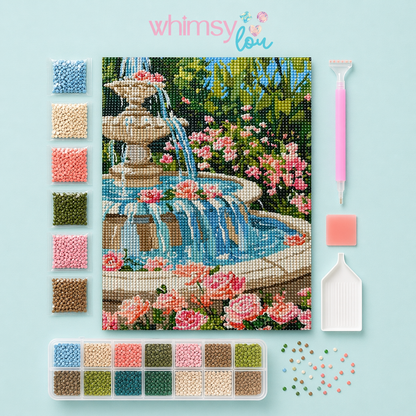 Secret Garden Fountain- Diamond Art Kit (40x60cm, Round Drill)