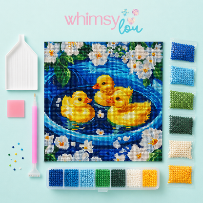 Daisy Ducklings Splashing- Diamond Art Kit (40x40cm, Round Drill)
