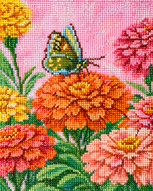 Zinnia Daydream- Diamond Art Kit (40x50cm, Round Drill)