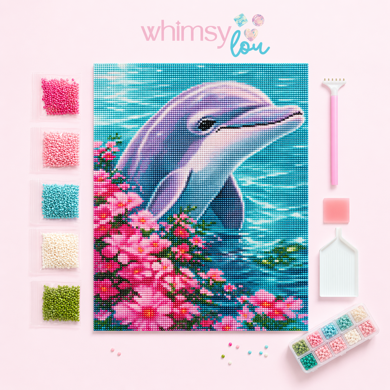 Dolphin Blossoms- Diamond Art Kit (40x50cm, Square Drill)