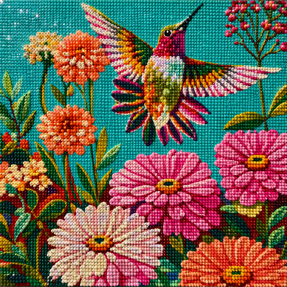 Spring Hummingbirds- Diamond Art Kit (40x40cm, Square Drill)