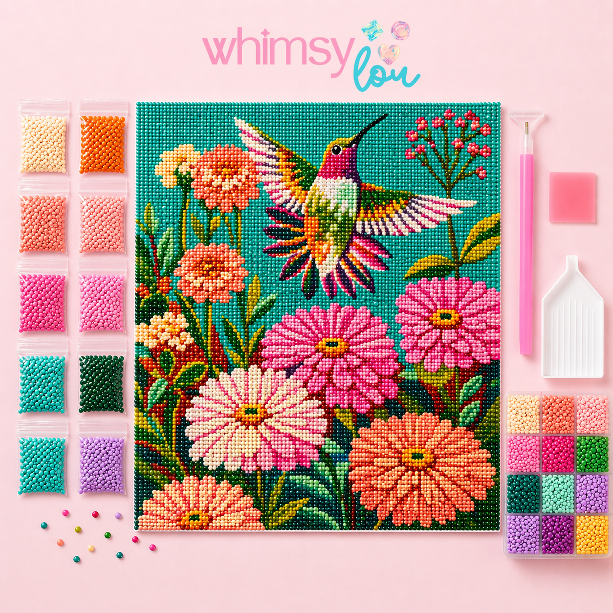 Spring Hummingbirds- Diamond Art Kit (40x40cm, Square Drill)