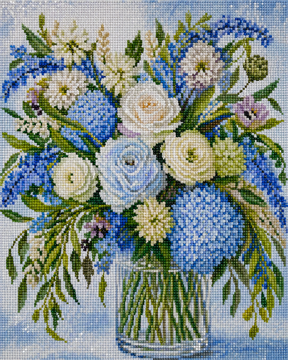 Soft Blue Garden Flower- Diamond Art Kit (40x50cm, Square Drill)