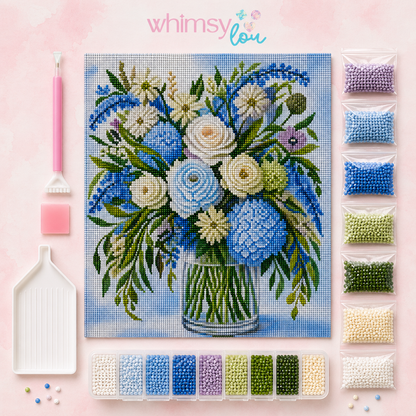 Soft Blue Garden Flower- Diamond Art Kit (40x50cm, Square Drill)