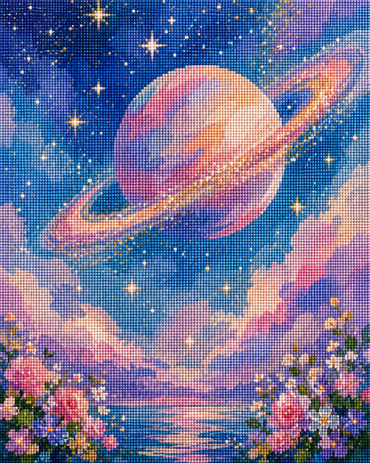 Sparkling Saturn- Diamond Art Kit (40x50cm, 100% Whimsy Dust Square Drill)