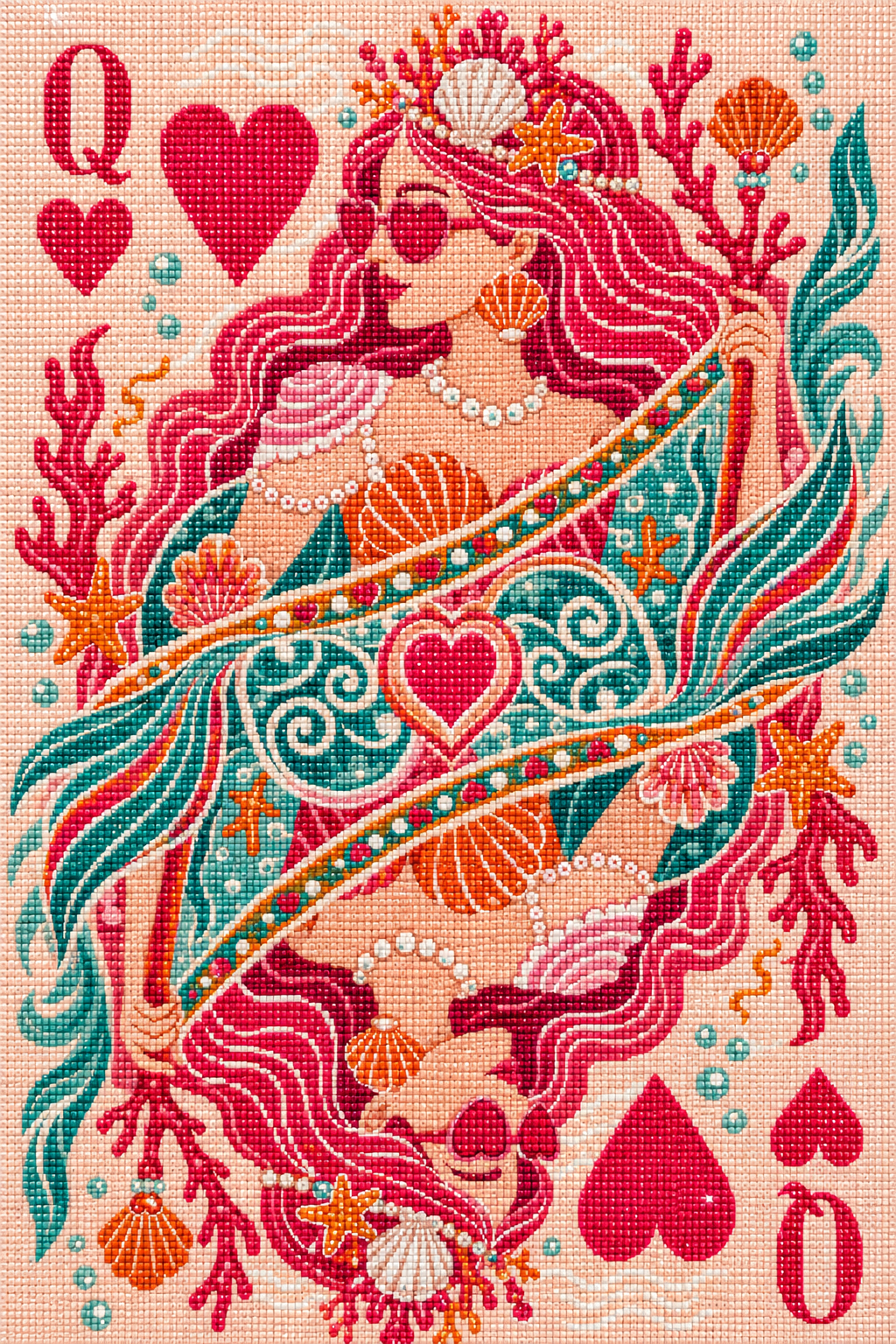 Coral Queen of Hearts- Diamond Art Kit (40x60cm, Square Drill)