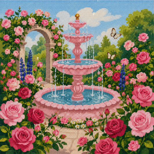 Rose Garden Fountain- Diamond Art Kit (50x50cm, Round Drill)