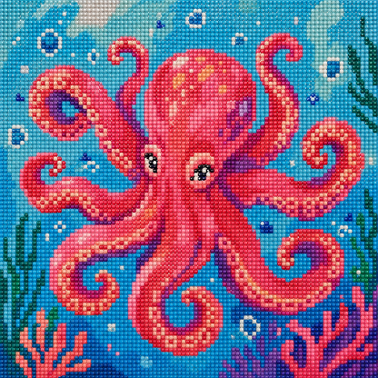 Pink Tentacle Octopus- Diamond Art Kit (50x50cm, Round Drill)