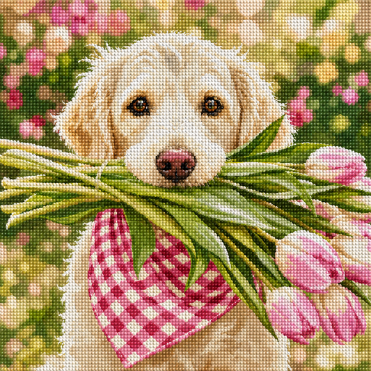 The Tulip Retriever- Diamond Art Kit (50x50cm, Round Drill)