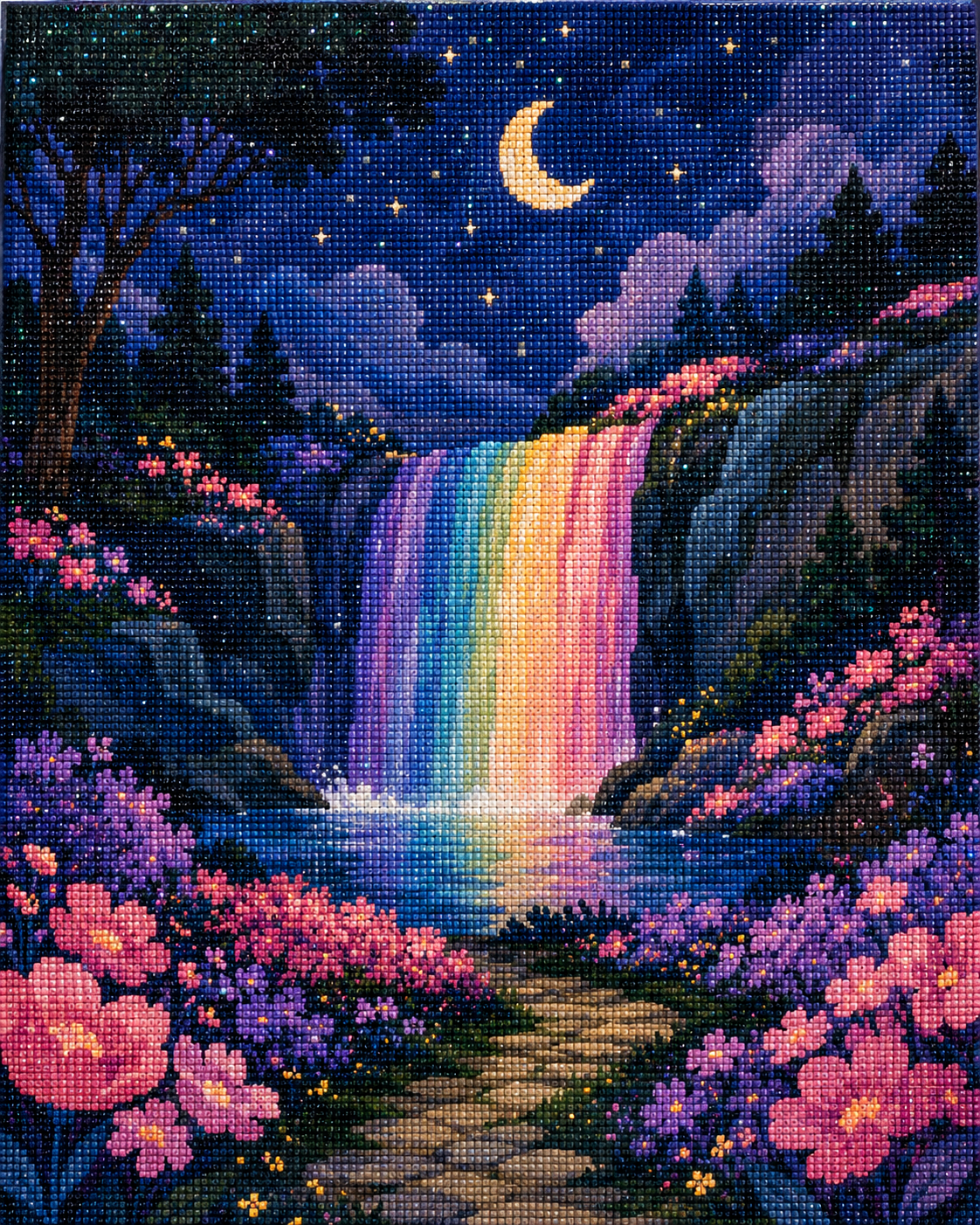 Rainbow Dream Falls - Diamond Art Kit (40x50cm, 100% Whimsy Dust Square Drill)