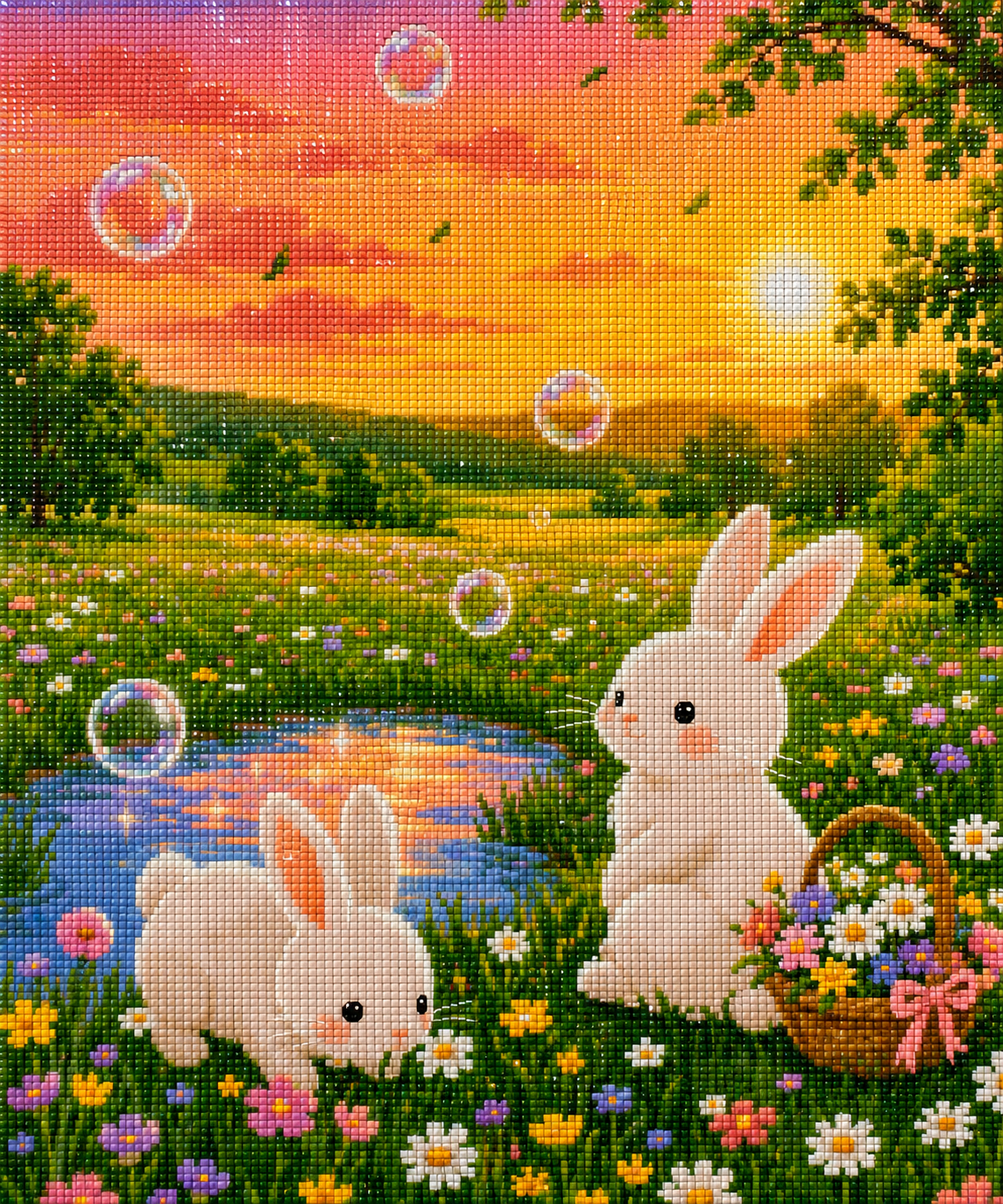 Sunset Bunny Meadow– Diamond Art Kit (50x60cm, Square Drill)