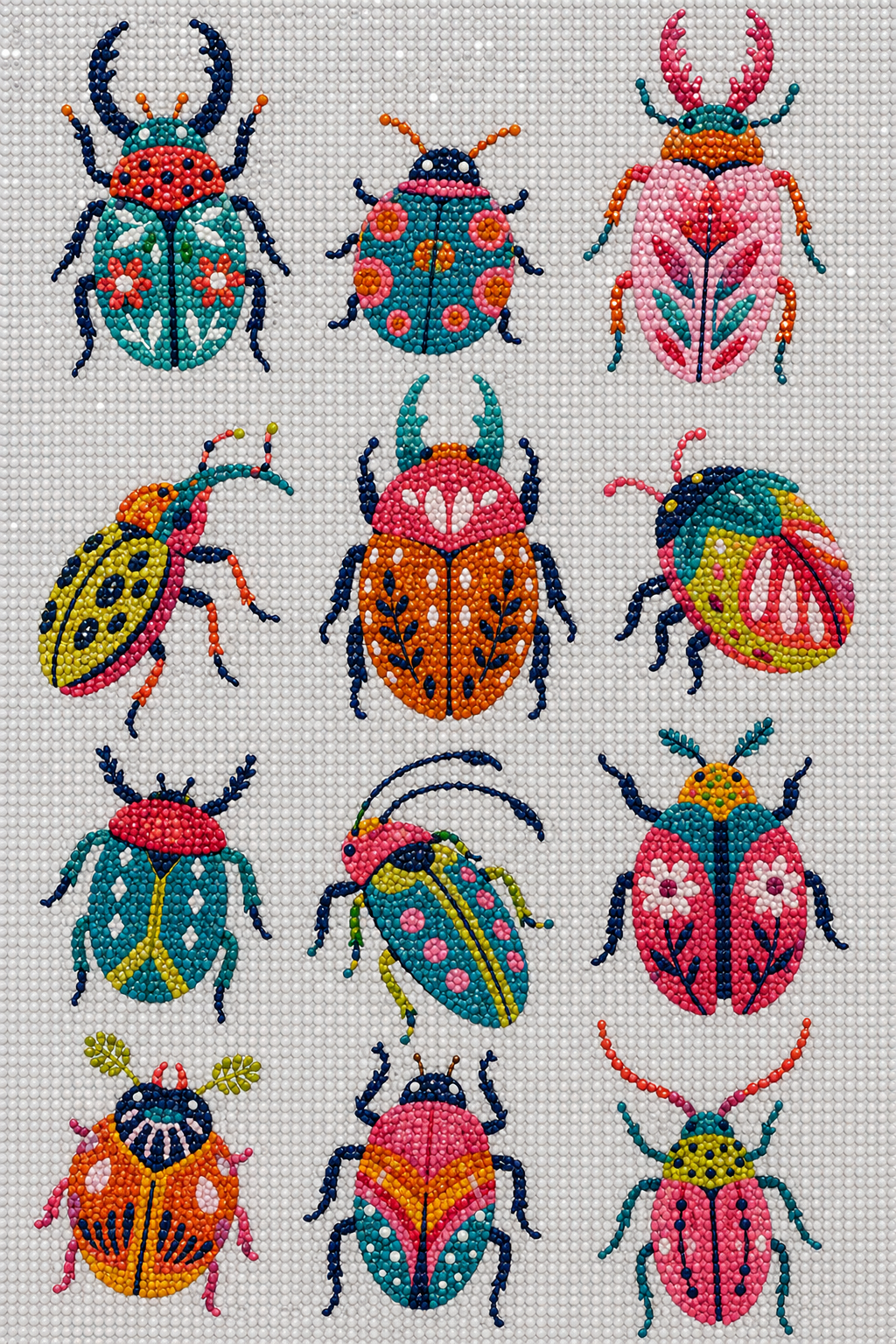 Rainbow Beetles- Diamond Art Kit (40x60cm, Round Drill)