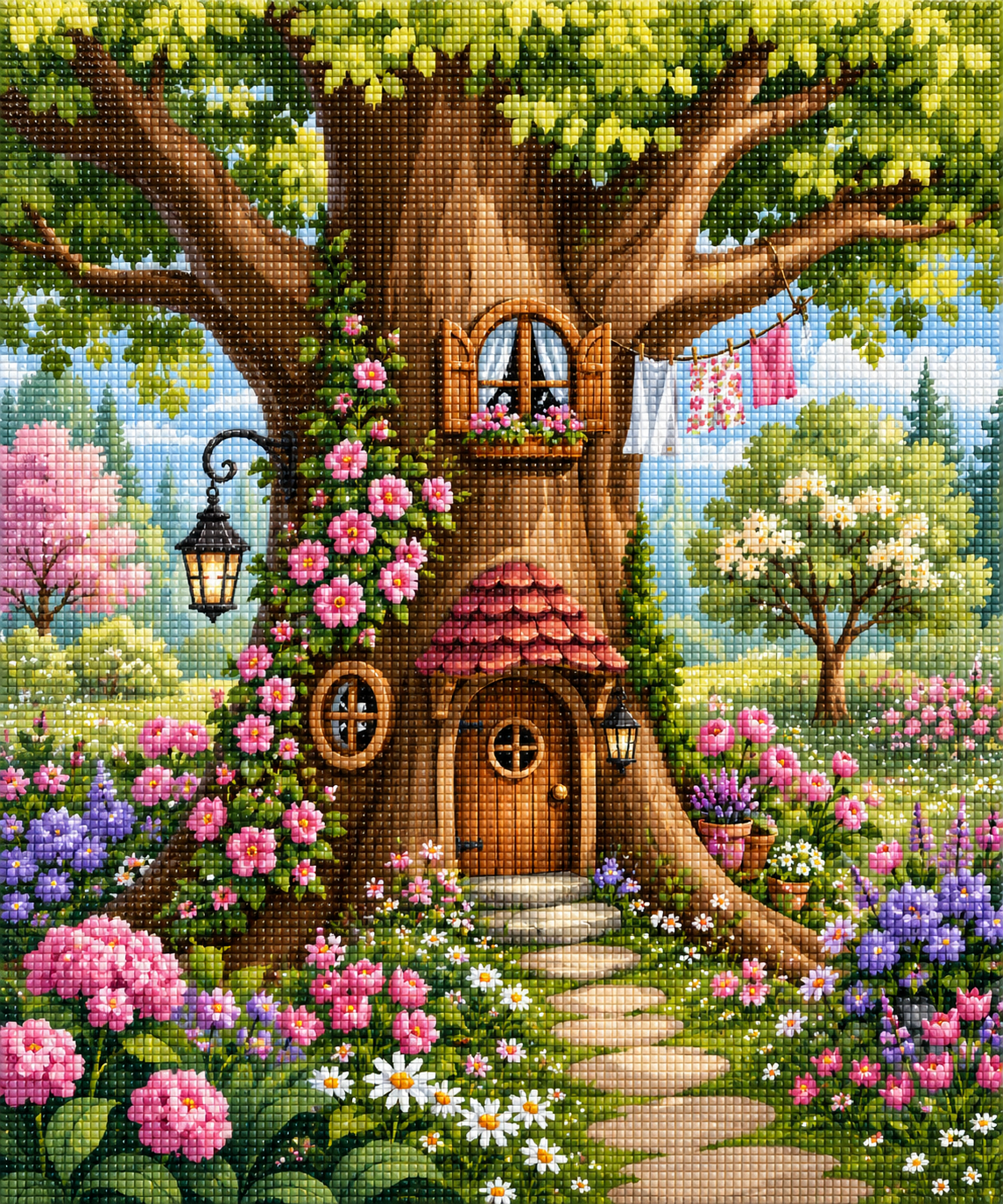 The Flowering Tree Cottage – Diamond Art Kit (50x60cm, Square Drill)