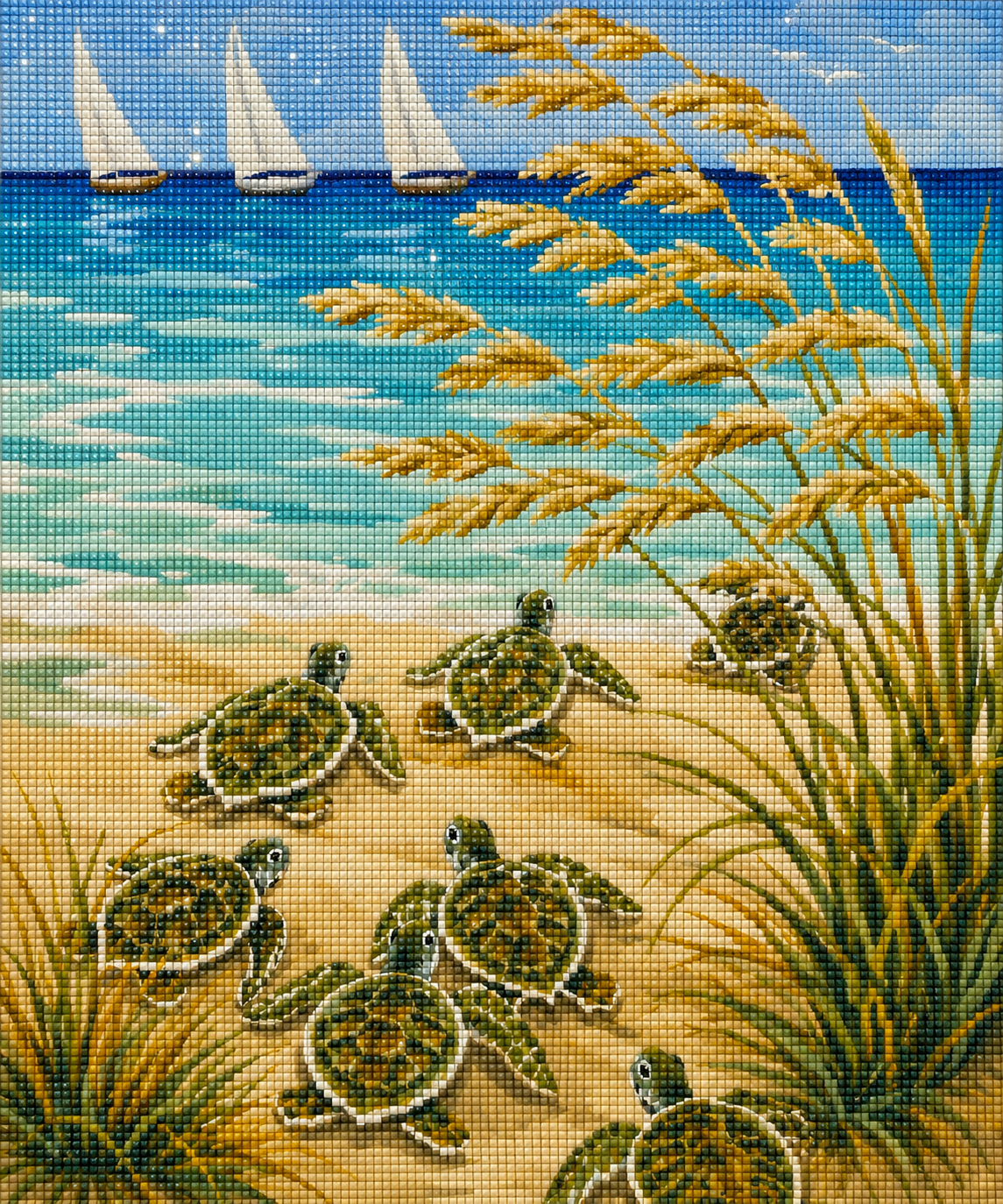 Sailboats & Sea Turtles– Diamond Art Kit (50x60cm, Square Drill)