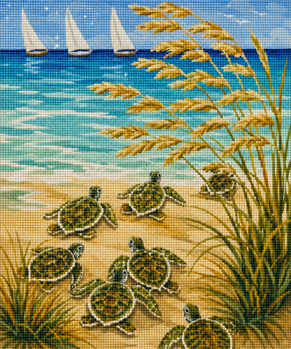 Sailboats & Sea Turtles– Diamond Art Kit (50x60cm, Square Drill)