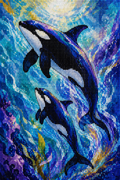 Orca Whales of Wonder- Diamond Art Kit (40x60cm, Square Drill)