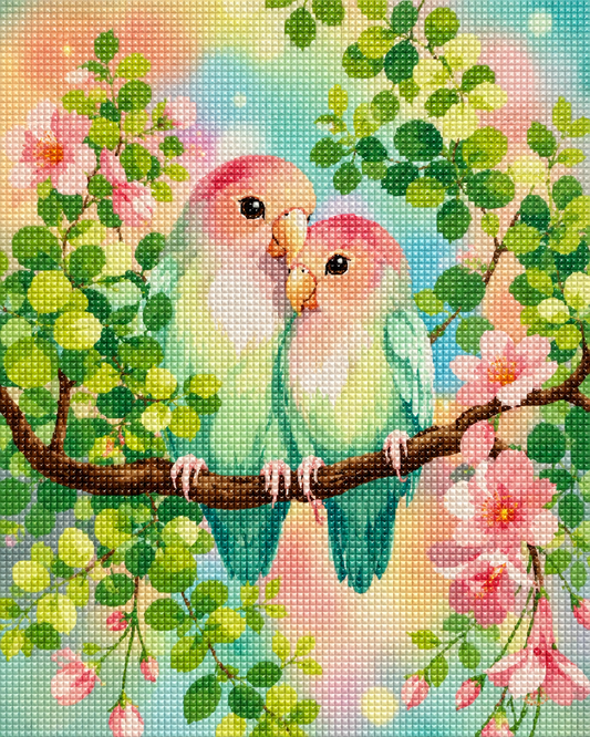 Pastel Lovebirds- Diamond Art Kit (40x50cm, Square Drill)