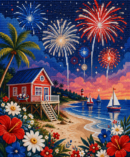 Fireworks by the Shore – Diamond Art Kit (50x60cm, Square Drill)