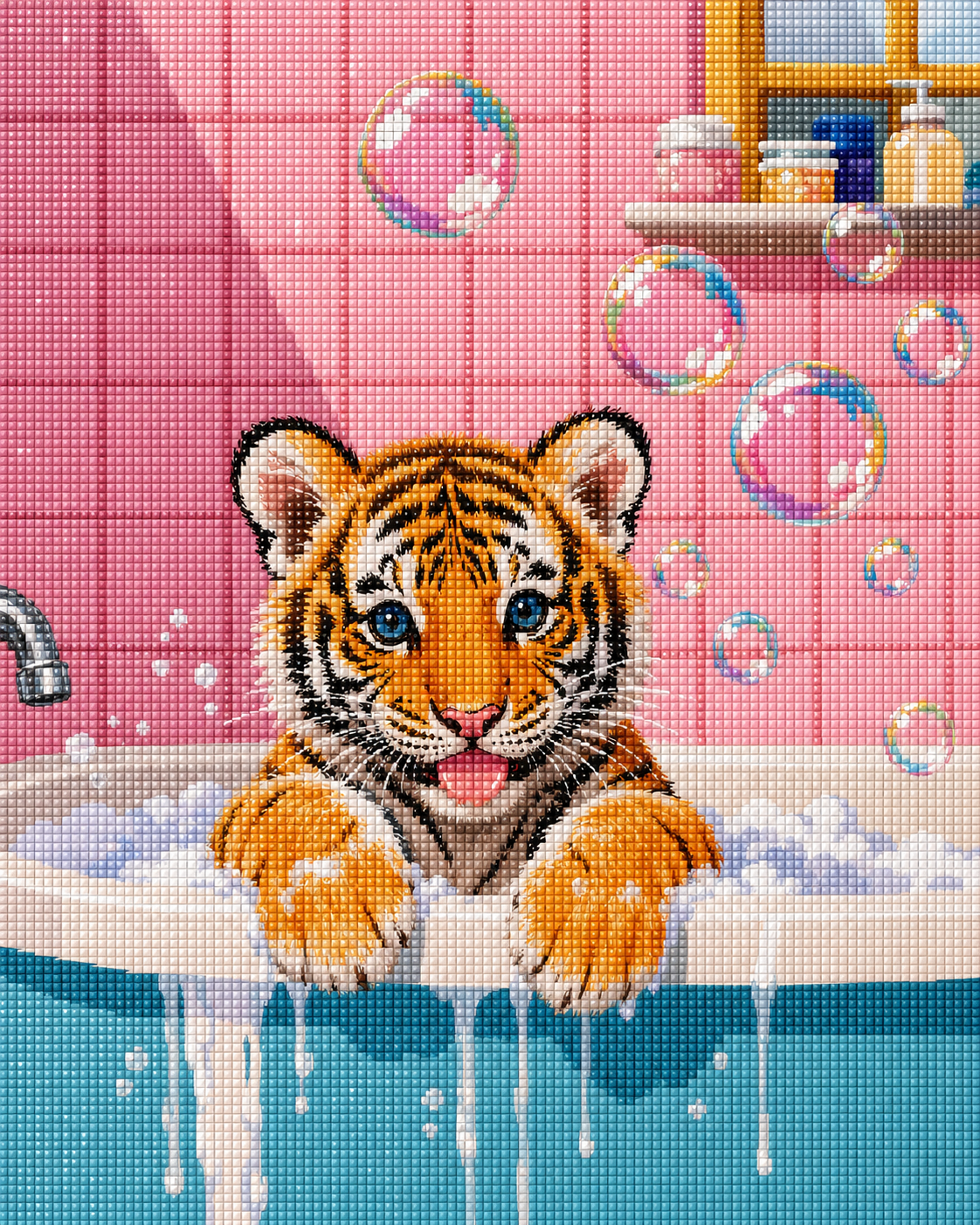 Bubble Bath Tiger- Diamond Art Kit (50x60cm, Square Drill)