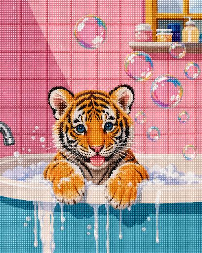 Bubble Bath Tiger- Diamond Art Kit (50x60cm, Square Drill)