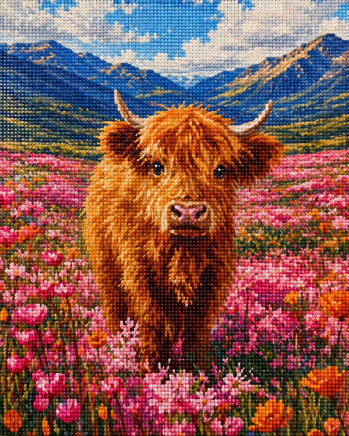Flora the Highland Cow- Diamond Art Kit (40x50cm, Square Drill)