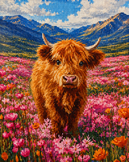 Flora the Highland Cow- Diamond Art Kit (40x50cm, Square Drill)