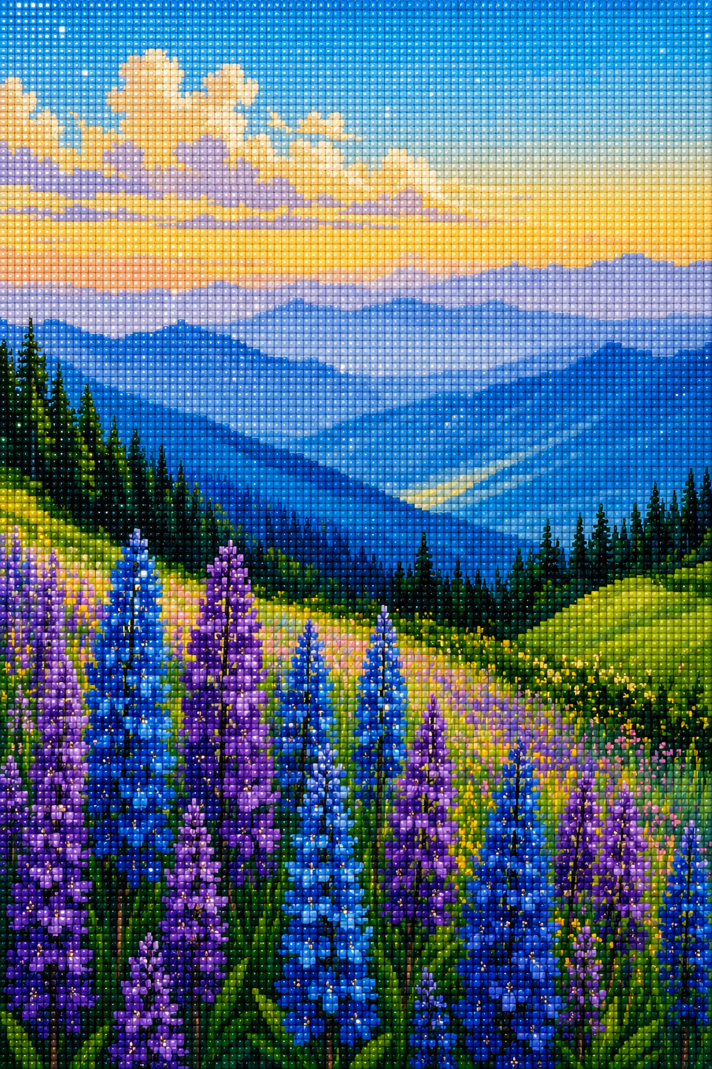 Lavender Lupines Ridge- Diamond Art Kit (40x60cm, Square Drill)