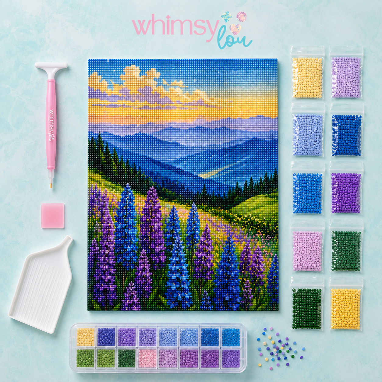 Lavender Lupines Ridge- Diamond Art Kit (40x60cm, Square Drill)