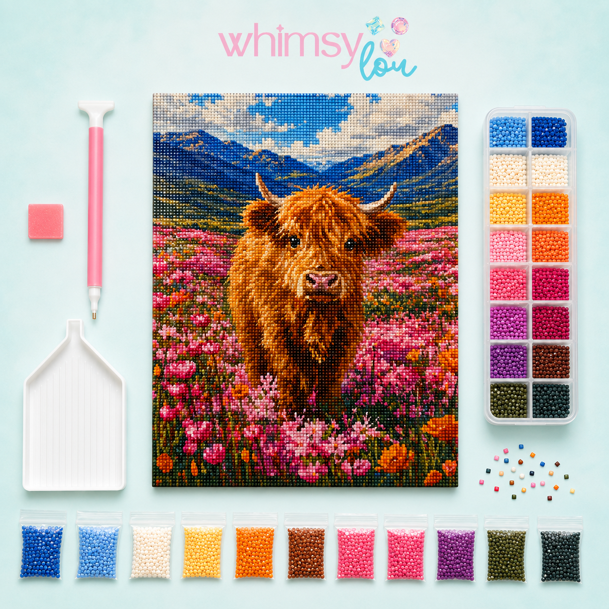 Flora the Highland Cow- Diamond Art Kit (40x50cm, Square Drill)
