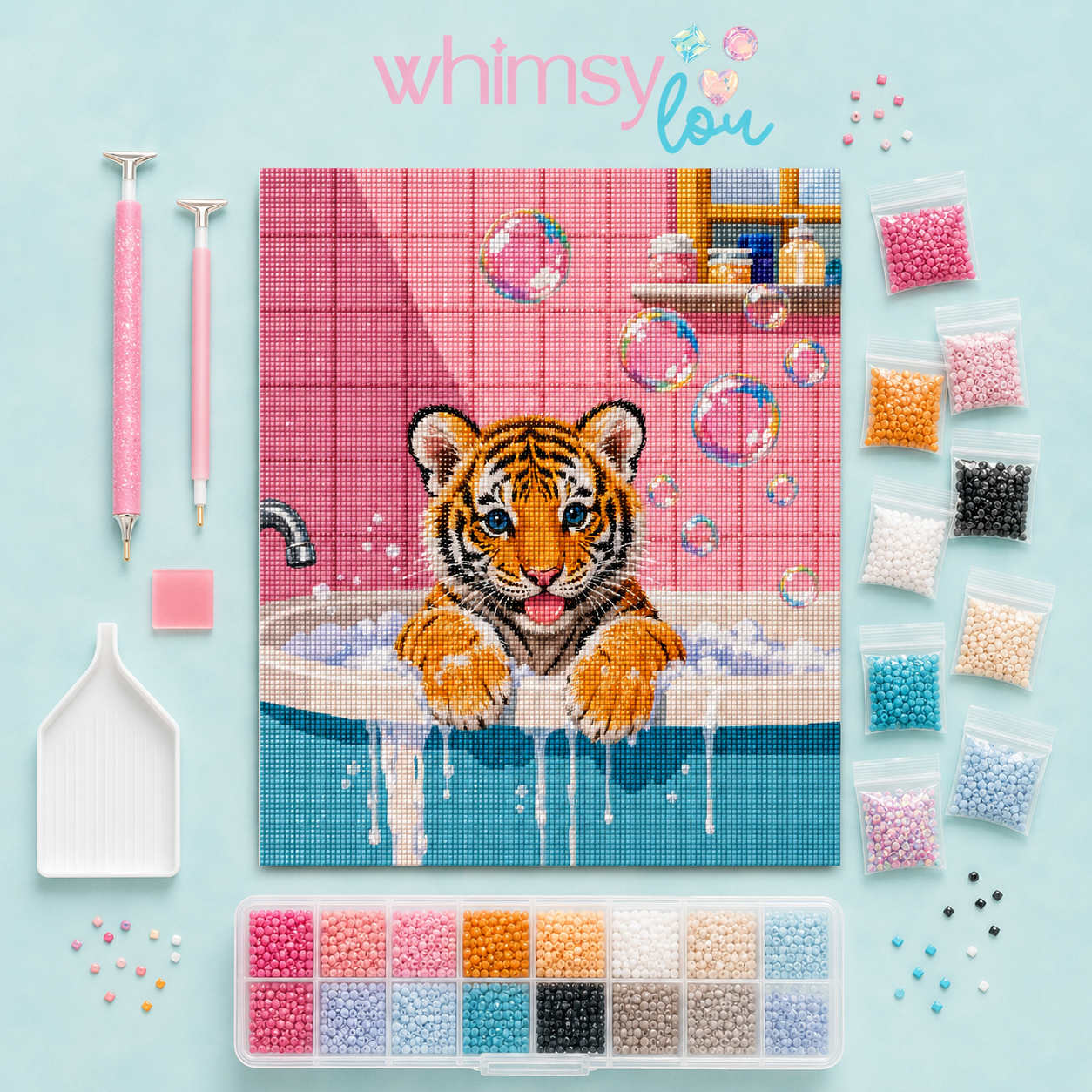 Bubble Bath Tiger- Diamond Art Kit (50x60cm, Square Drill)