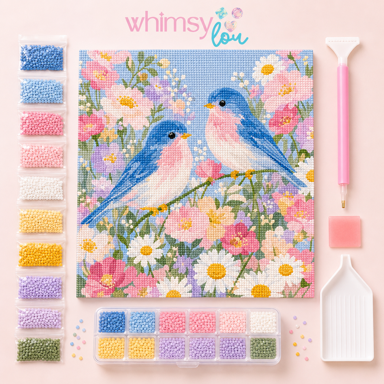 Bluebird Garden- Diamond Art Kit (40x50cm, Round Drill)