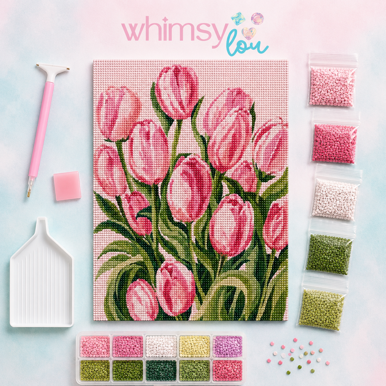Blushing Tulips- Diamond Art Kit (40x60cm, Square Drill)