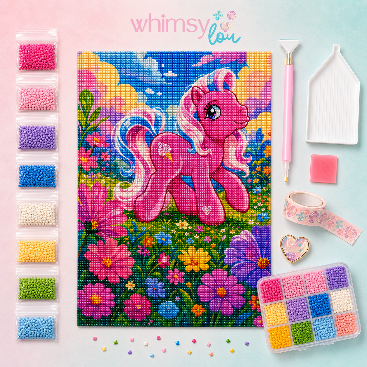 Cotton Candy Pony- Diamond Art Kit (50x50cm, Square Drill)
