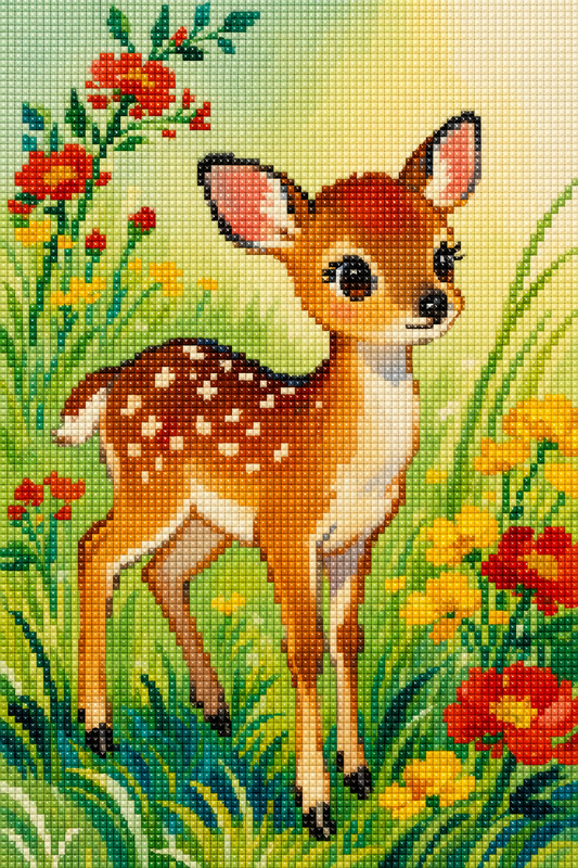 Sweet Meadow Fawn- Diamond Art Kit (40x60cm, Square Drill)