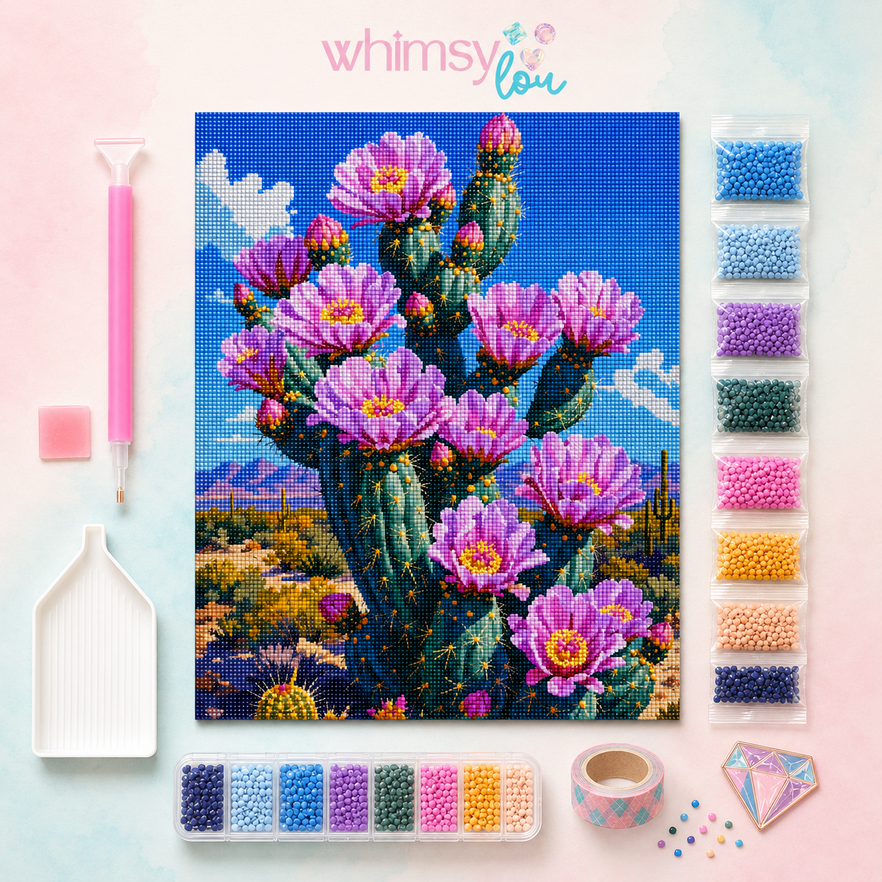 Cactus Blossom Sky- Diamond Art Kit (40x50cm, Square Drill)