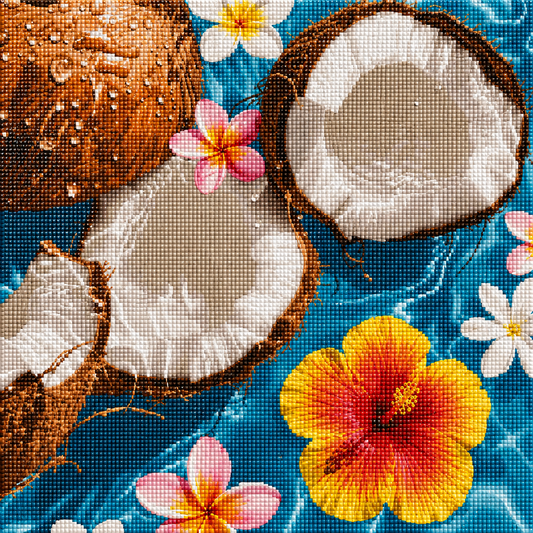 Coconut Hibiscus Splash- Diamond Art Kit (40x40cm, Square Drill)
