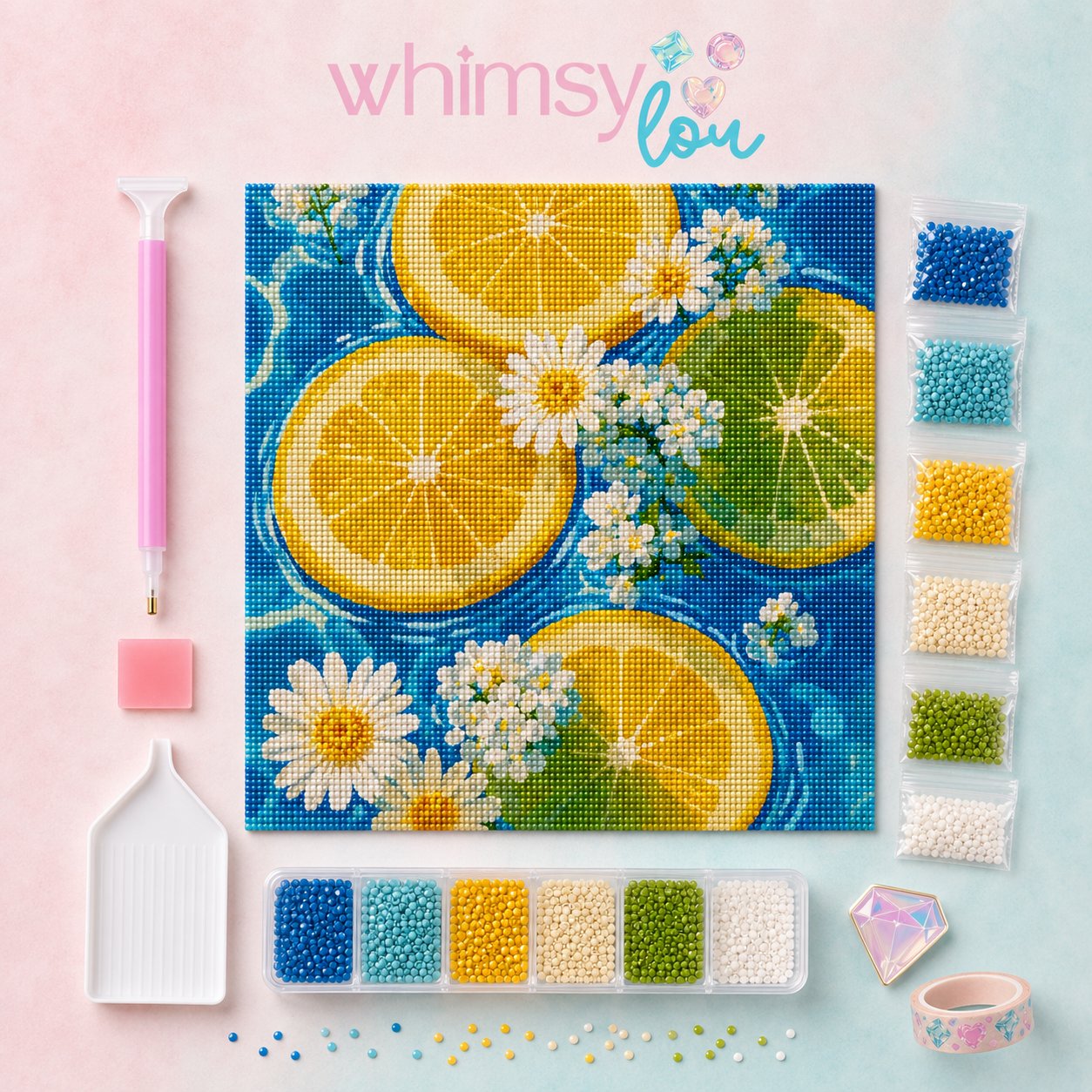 Lemon Daisy Dream- Diamond Art Kit (40x40cm, Round Drill)
