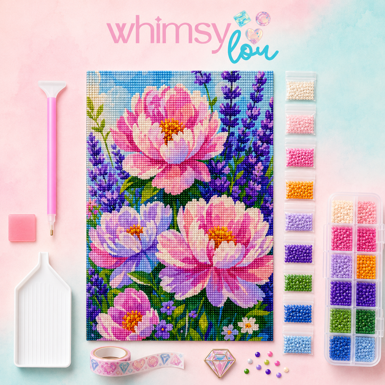 Blushing Garden Florals- Diamond Art Kit (40x60cm, Round Drill)